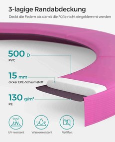 Trampolim de 305 cm de diâmetro com rede de segurança e escada rosa