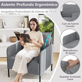 Sofá individual com almofada e pés ajustáveis Cadeira moderna de leitura 73 x 79 x 79 cm Cinza
