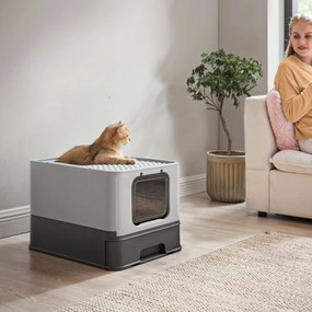 Caixa de areia para gatos com tampa e pá espaçoso Cinzento antracite