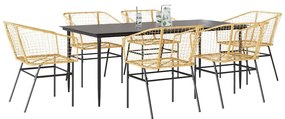 Conjunto jantar jardim 7 peças vidro vime PE castanho