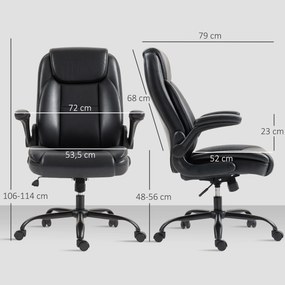 Cadeira de escritório com braços rebatíveis, cadeira de escritório ergonómica, altura ajustável, função de balanço, preta