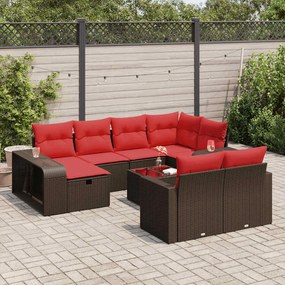 11 pcs conjunto sofás de jardim c/ almofadões vime PE castanho
