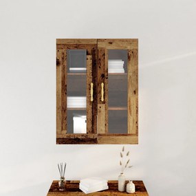 Armário de parede vidaXL com portas de vidro madeira velha 69,5x34x90