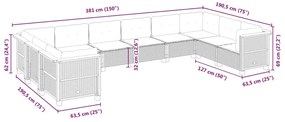 10 pcs conjunto sofás de jardim c/ almofadões vime PE cinzento