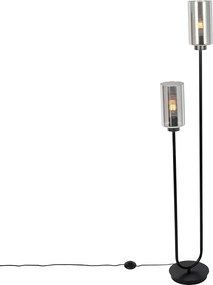 Candeeiro de pé Art Deco preto com vidro fumê 2 luzes - Laura