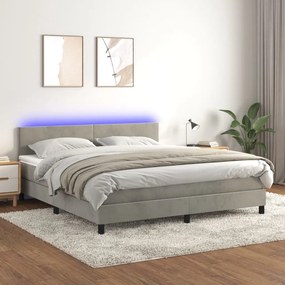 Cama box spring c/ colchão/LED 160x200 cm veludo cinzento-claro