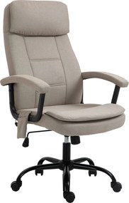 Vinsetto Cadeira de escritório com função de massagem Cadeira ergonómica de direção com função de balanço, regulável em altura, giratória 360°, cadeira de secretária com bolso lateral, efeito linho, Bege | Aosom Portugal