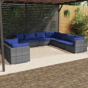 vidaXL 9 pcs conjunto lounge de jardim c/ almofadões vime PE cinzento