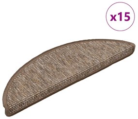 vidaXL Tapetes de escada adesivos 15 pcs 56x17x3 cm castanho-claro