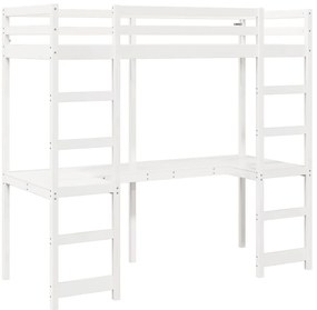 Cama alta sem colchão 75x190 cm pinho maciço branco