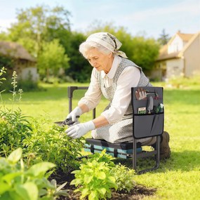 Banco de Jardim Dobrável com Almofada de Espuma EVA Assento de Jardim com Bolsa para Ferramentas Cinzento Escuro