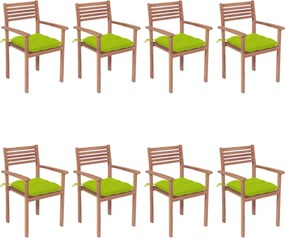 vidaXL Cadeiras de jardim empilháveis c/ almofadões 8 pcs teca maciça