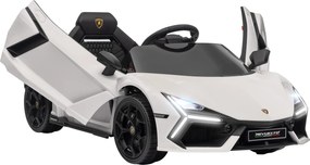 AIYAPLAY Carro Elétrico para Crianças Carro Lamborghini Revuelto com Bateria 12V Faróis LED e Música 105x60x40 cm Branco | Aosom Portugal