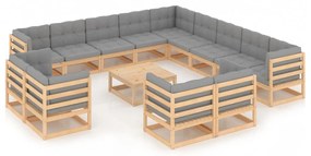 14 pcs conjunto lounge de jardim com almofadões pinho maciço