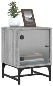 Mesa cabeceira c/ portas vidro 2 pcs 35x37x50cm cinzento sonoma