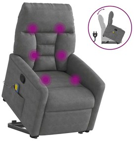 Poltrona massagens reclin. elevatória microfibra cinza-escuro