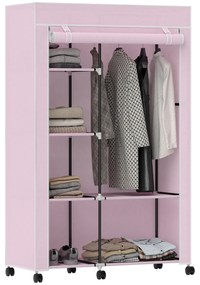 Guarda Roupa de Tecido Dobrável com 6 Prateleiras 1 Barra de Pendurar e Rodas para Quarto 103x43x162,5 cm Rosa