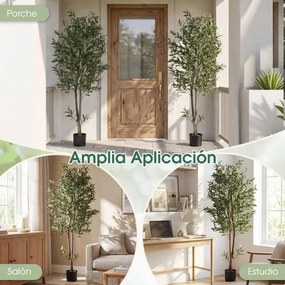 Conjunto de 2 Plantas artificiais de 180 cm Oliveira com frutos e musgos realistas Base estável Tronco PE robusto em vaso Verde