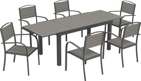 Outsunny Conjunto de Móveis de Jardim 7 peças Mesa Extensível com 6 Cadeiras Aparência de Madeira Design em Ripas Estrutura em Alumínio | Aosom Portugal
