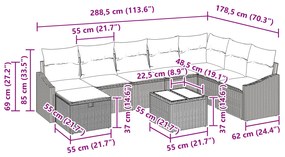 Conjunto de Sofá Jardim com 9 Peças e Almofadas em Rattan Poliéster Ci