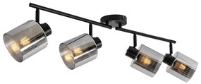 Candeeiro de teto com focos ajustáveis preto com vidro fumê 4-luzes - Laura Art Deco