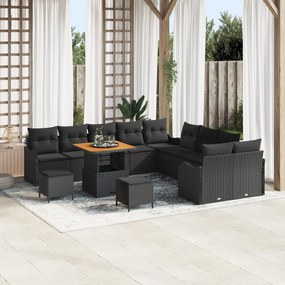 Conjunto de Sofá de Jardim vidaXL de 13 peças com Almofadas Preto Ratt