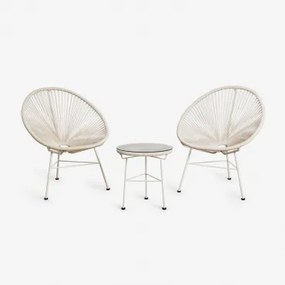 Conjunto De Sala Com 2 Poltronas E Mesa Auxiliar Em Aço E Rattan Sintético New Acapulco Tapioca Bege - Sklum