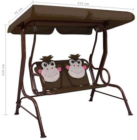 Banco de baloiçar para crianças 115x75x110 cm tecido castanho