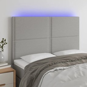 Cabeceira cama c/ luzes LED tecido 144x5x118/128cm cinza-claro