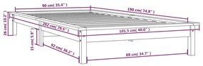Estrutura de cama de solteiro 90x190 cm pinho maciço cinzento