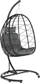 Outsunny Poltrona Suspensa Outdoor Poltrona Suspensa Cadeira Egg, resistente às intempéries, incl. almofados, 102 cm x 102 cm x 195 cm, Cinza Escuro | Aosom Portugal