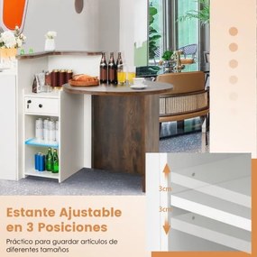 Balcão de recepção ovalada 120 x 70 x 100 cm, gaveta com fechadura e prateleira ajustável para escritório ou comércio, castanho rústico e branco