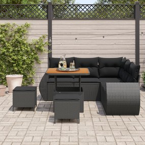 Conjunto de Sofá de Jardim vidaXL com Almofadas Preto Vime Sintético A