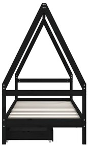 Estrutura cama infantil c/ gavetas 90x190 cm pinho maciço preto