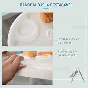 Cadeira de refeição ajustável e dobrável para bebê acima de 6 meses com bandeja dupla 55x80x104 cm azul