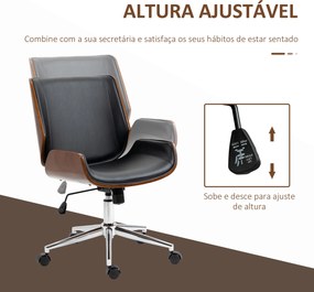 Cadeira de Escritório Operativa Giratória em PU com Altura Ajustável Função Inclinação 51x65,5x82-92cm Preto
