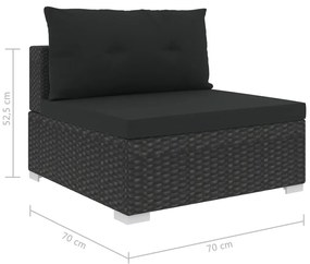10 pcs conjunto lounge de jardim c/ almofadões vime PE preto