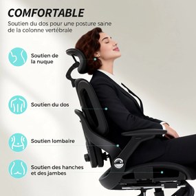 Cadeira de escritório ergonómica com braços 4D, apoio para a cabeça e profundidade do assento ajustáveis, em malha preta