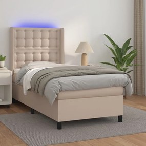 vidaXL Cama box spring c/colchão/LED 100x200cm couro artif. cappuccino