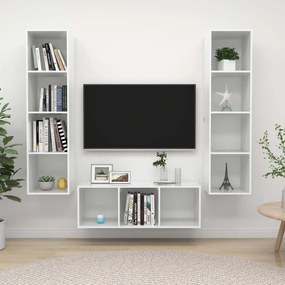 vidaXL 3 pcs conjunto móveis de TV derivados madeira branco brilhante