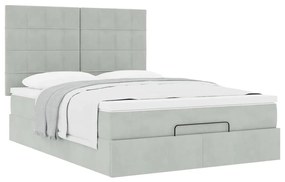 Estrutura cama otomana colchões 140x200cm veludo cinzento claro