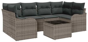 Conjunto de Sofá de Jardim 7 Peças com Almofadas em Ráfia Cinza