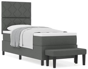 Cama Box Spring com Colchão e Banco Cinza Escuro 80x200 cm Tecido