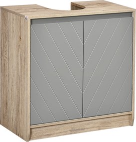 Móvel para Lavatório (NÃO INCLUIDO) Casa de Banho com Porta Dupla e Prateleira Ajustável Carga 50kg 60x30x59,8 cm Carvalho e Cinza