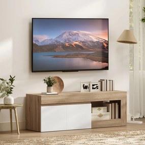 Móvel de TV com 2 Portas Prateleira Aberta Móvel de TV Televisóres de 60 Polegadas 140x40x48 cm Branco e Madeira