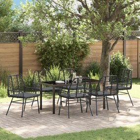 vidaXL Conjunto de Jantar de Jardim de 7 Peças com Almofadas Preto Vime Polímero