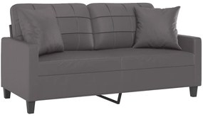 Sofá 2 lugares + almofadas decorativas 140cm couro artif. cinza