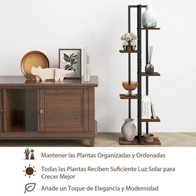 Conjunto de 3 Estantes altas de madeira e metal com 4+5+6 níveis para plantas e vasos Preto e Castanho