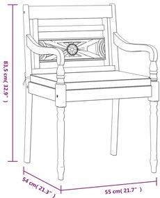 3pcs conj.jantar p/jardim c/almofadões cinza-escuro teca maciça
