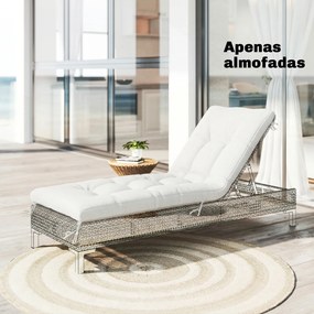 Almofada para espreguiçadeira jardim (NÃO INCLUIDA) com Tiras de Fixação Proteção UV50+ Recuperação Lenta Interior Exterior 198x65x13 cm Creme